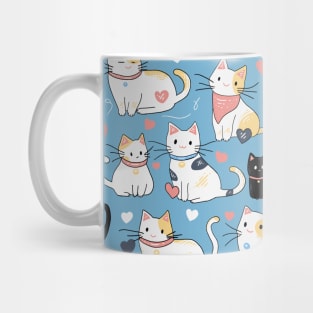 Cute Cat Pattern - Blue Mug